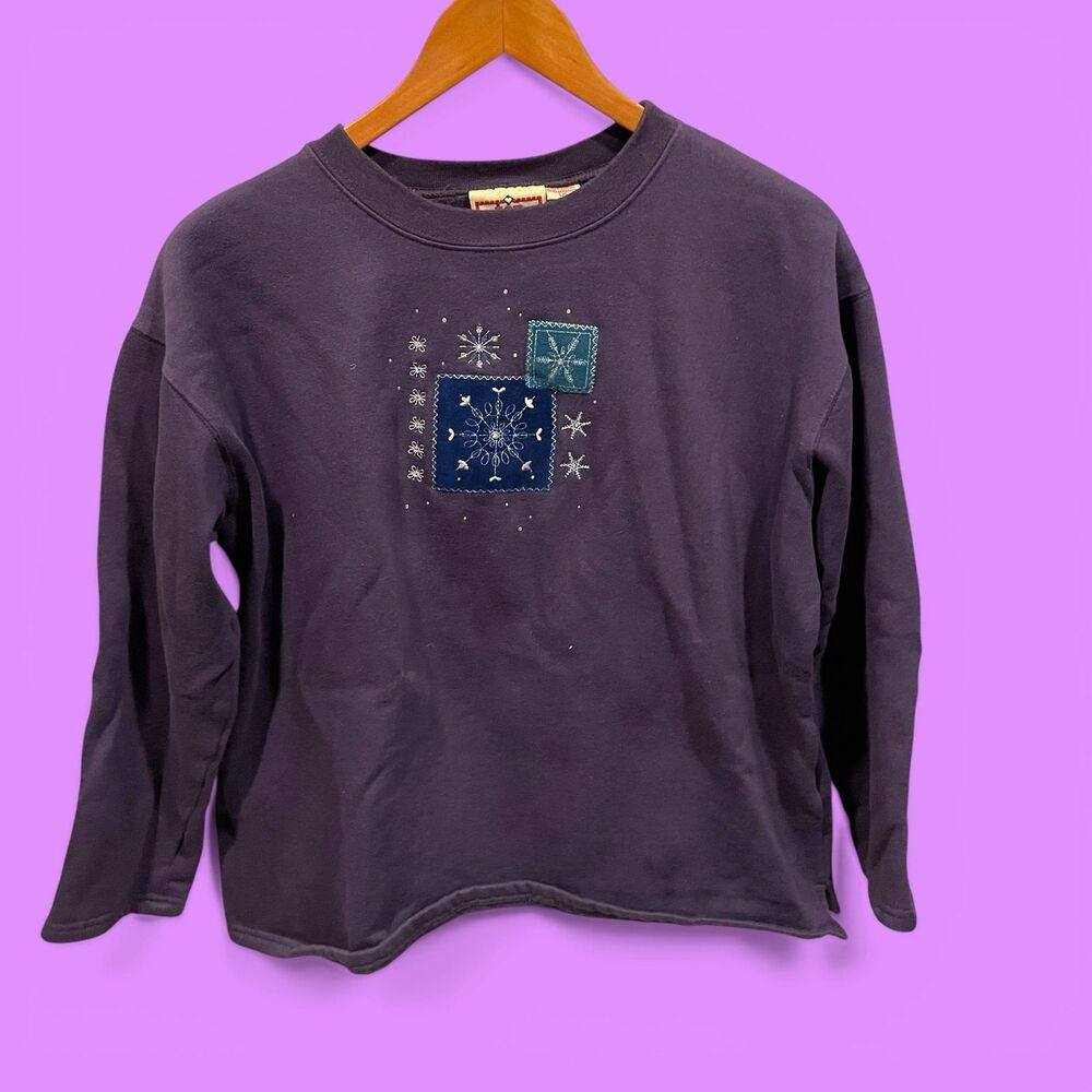 Cute grape embroidered snow appliqué soft sweatshirt cottagecore bling 90s